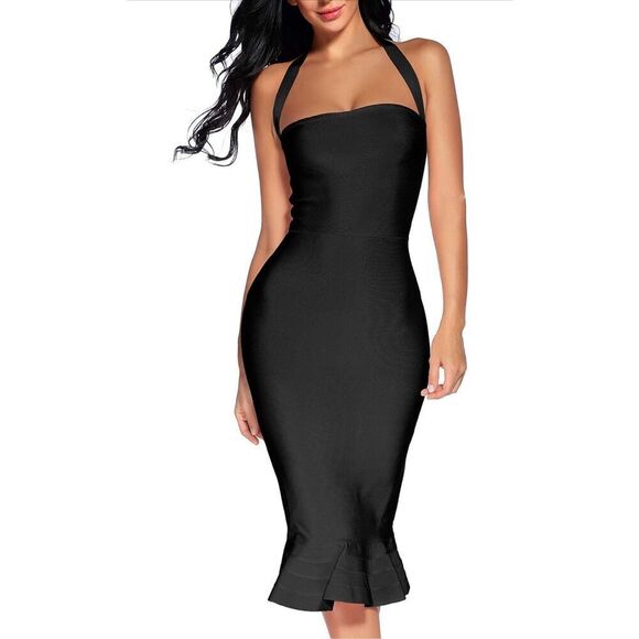 New Halter Fishtail Bandage Bodycon Dress Party L - Picture 1 of 5